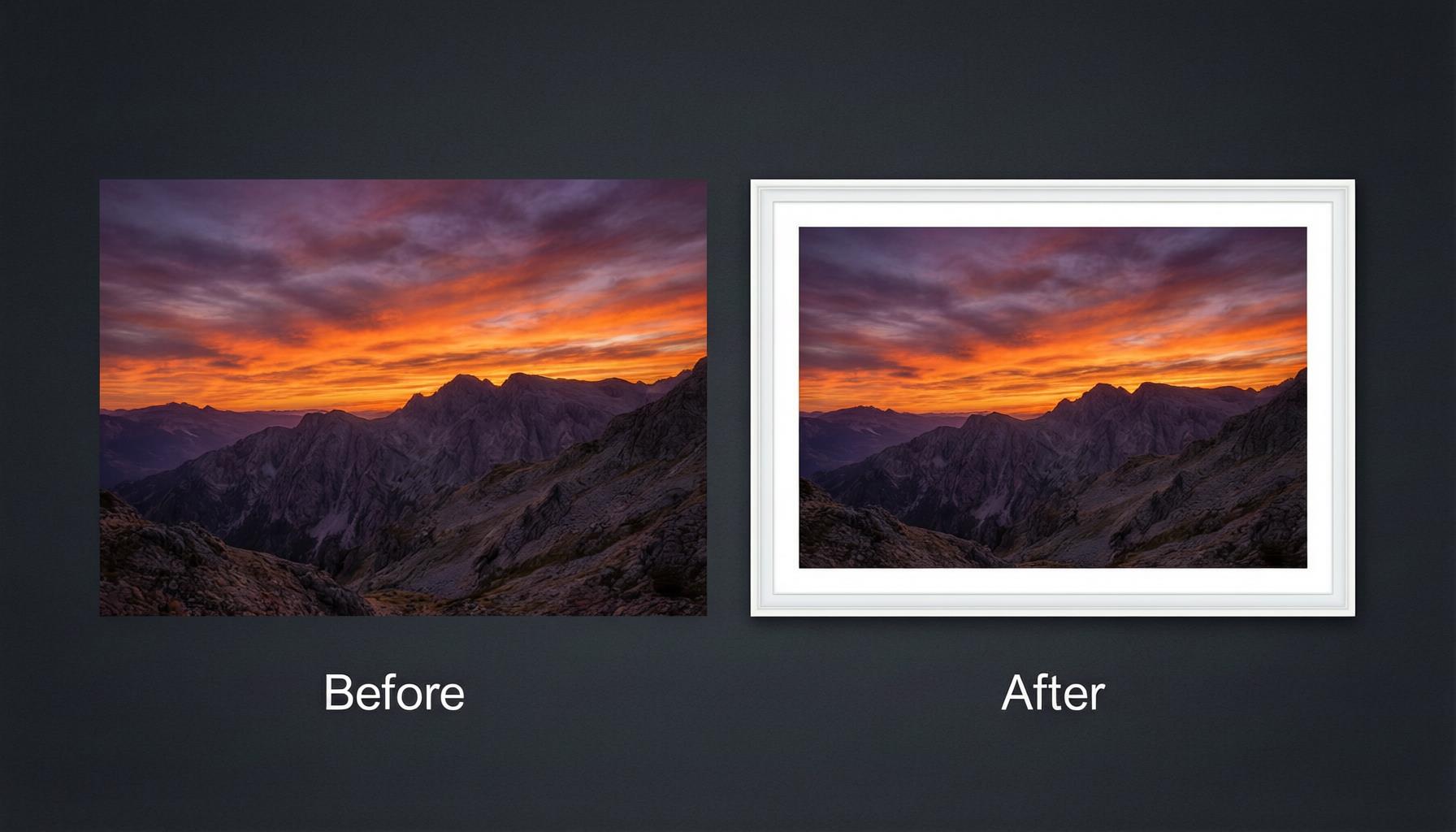 Before and after comparison showing the visual impact of adding a white border to a photo